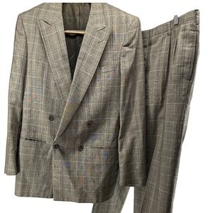 Christian Dior Monsieur Plaid Double Breasted Suit Jacket Mens 42L